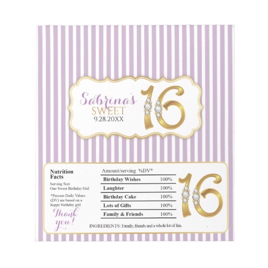 Sweet 16 Snoep Bar wrappers-Gold-nummers Notitieblok (Voorkant)