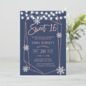 Sweet 16 Snowflakes Geometrische Roos Gold Navy Bl Kaart (Staand voorkant)