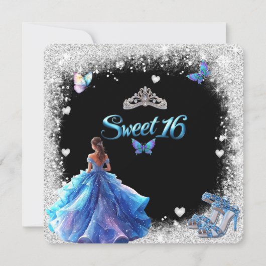 Sweet 16 Sparkle Glitter Crown Hoge hakken Kaart (Voorkant)