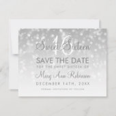 Sweet 16 Sparkle Lights, datum Silver Bokeh Save The Date (Voorkant)