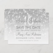 Sweet 16 Sparkle Lights, datum Silver Bokeh Save The Date (Voorkant / Achterkant)