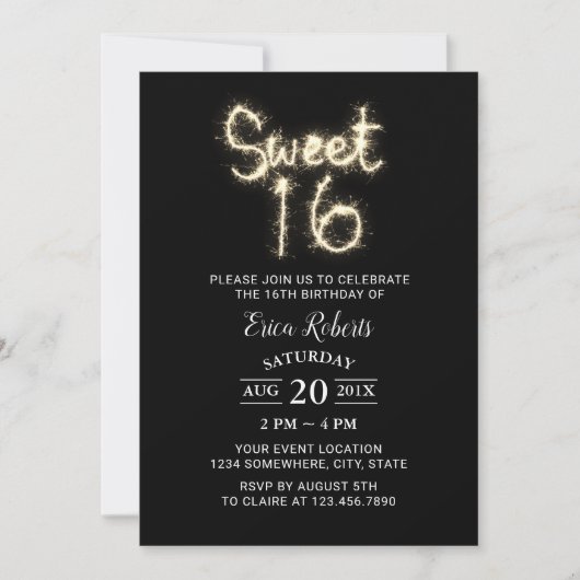 Sweet 16 Sparkler Modern Gold Glitter Birthday Kaart (Voorkant)