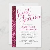 Sweet 16 Sparkly Hot Pink Glitter Glam Chic Aankondiging (Voorkant)