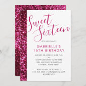 Sweet 16 Sparkly Hot Pink Glitter Glam Chic Aankondiging (Voorkant / Achterkant)