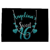 Sweet 16 Speciaal Turquoise Glitter Script Groot Cadeauzakje (Achterkant)