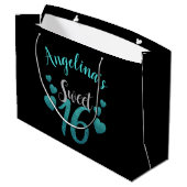 Sweet 16 Speciaal Turquoise Glitter Script Groot Cadeauzakje (Achterkant Gekanteld)