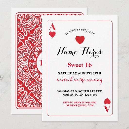 Sweet 16-speelkaart Ace Vegas Birthday Party Kaart (Voorkant / Achterkant)