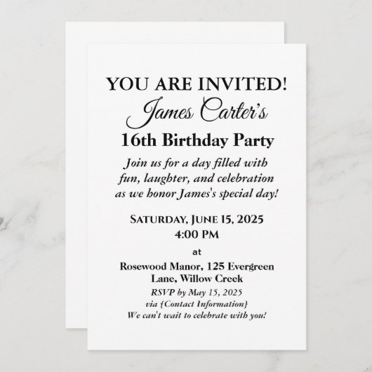 Sweet 16 Splash Bash: Uitnodiging voor het zwembad (Voorkant / Achterkant)