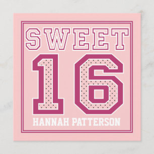 Sweet 16 Sporty Girl Jersey Uniform Pink Dot Party Kaart