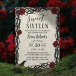 Sweet 16 sprookjesroos & Thorn Modern Glitter Kaart<br><div class="desc">16 sprookjes rode rozen & Thorn Moderne Glitter Birthday Invitations.</div>