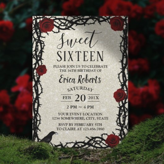 Sweet 16 sprookjesroos & Thorn Modern Glitter Kaart