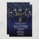 Sweet 16 Sterrennacht Gold Blue Sparkle Sky Party Kaart<br><div class="desc">Pas beide kanten aan om het even welke manier u,  voor om het even welke gebeurtenis wilt.</div>