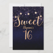 Sweet 16 Sterrennacht Gold Paars Sparkle Party Kaart (Achterkant)
