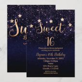 Sweet 16 Sterrennacht Gold Paars Sparkle Party Kaart (Voorkant / Achterkant)