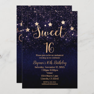 Sweet 16 Sterrennacht Gold Paars Sparkle Party Kaart