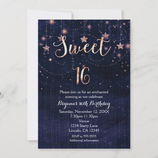 Sweet 16 Sterrennacht Paarse & gouden uitnodiging (Voorkant)