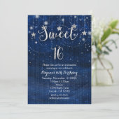 Sweet 16 Sterrennacht Silver & Blue Invitation Kaart (Staand voorkant)