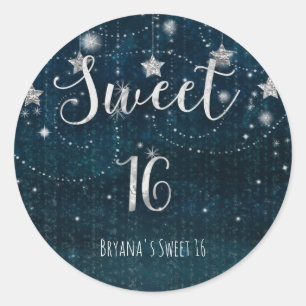 Sweet 16 Sterrennacht Zilver Blauw Hemels Gunst Ronde Sticker