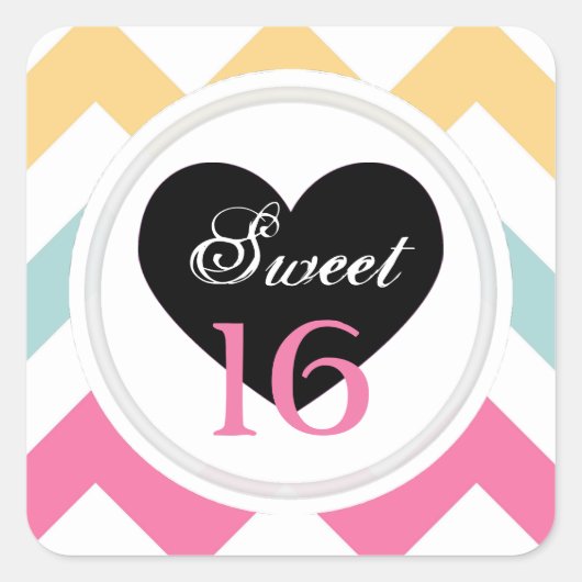 Sweet 16 Stickers: Spring Pastel Chevron Print Vierkante Sticker (Voorkant)