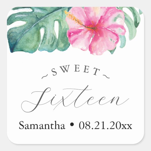 Sweet 16 Stickers tropische Waterverf thema (Voorkant)
