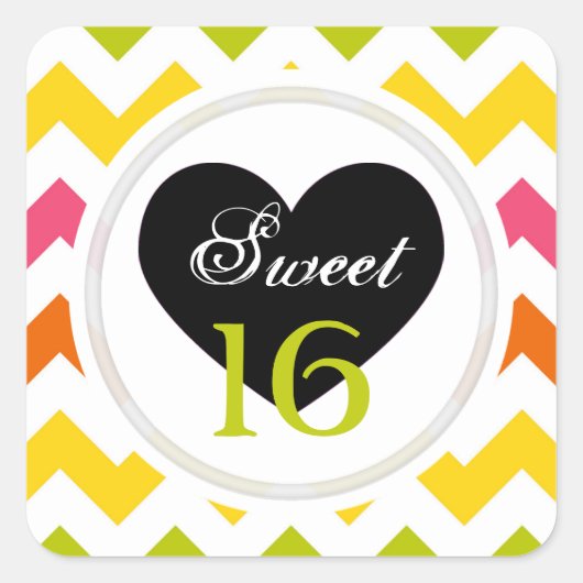 Sweet 16 Stickers: Zomerpastel Chevron Print Vierkante Sticker (Voorkant)