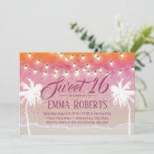 Sweet 16 String Licht Roze Beach Palm Trees Kaart (Staand voorkant)