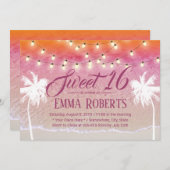Sweet 16 String Licht Roze Beach Palm Trees Kaart (Voorkant / Achterkant)
