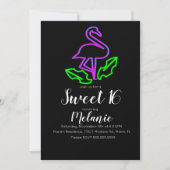 Sweet 16 Summer Neon Tropical Flamingo Glow Party Kaart (Voorkant)