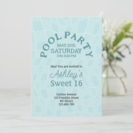 Sweet 16 Summer Pool Party Verjaardag Kaart (Staand voorkant)