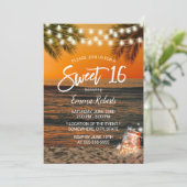 Sweet 16 Summer Sunset Beach Glow Mason Jar Kaart (Staand voorkant)