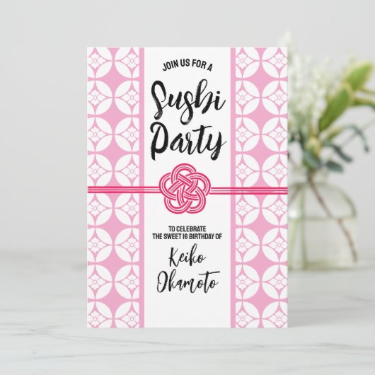 Sweet 16 Sushi feest 花菱七宝紋 Hanabishi Shippo Kaart (Staand voorkant)