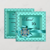 Sweet 16 Sweet Sixteen Blauwgroen Blauwe Zwarte Ku Kaart (Voorkant / Achterkant)