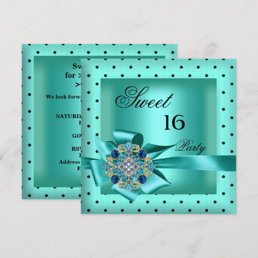 Sweet 16 Sweet Sixteen Blauwgroen Blauwe Zwarte Ku Kaart (Voorkant / Achterkant)