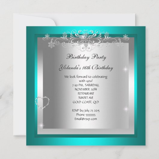 Sweet 16 Sweet Sixteen Blauwgroen Tiara Eiffel Tow Kaart (Achterkant)