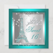 Sweet 16 Sweet Sixteen Blauwgroen Tiara Eiffel Tow Kaart (Voorkant)
