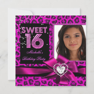 Sweet 16 Sweet Sixteen Heet Roze Luipaard Foto Kaart