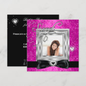 Sweet 16 Sweet Sixteen Hot Pink Black Foto Kaart (Voorkant / Achterkant)