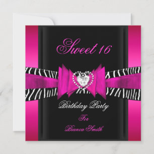 Sweet 16 Sweet Sixteen Hot Pink Black Zebra Kaart