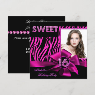 Sweet 16 Sweet Sixteen Hot Pink Zebra Foto Kaart