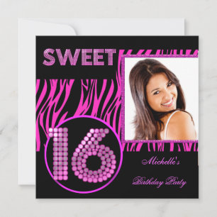 Sweet 16 Sweet Sixteen Hot Pink Zebra Foto Kaart