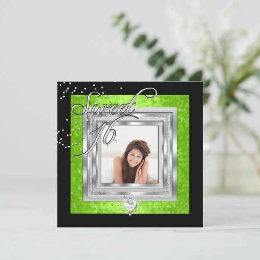 Sweet 16 Sweet Sixteen Limoen Black Foto Kaart (Staand voorkant)