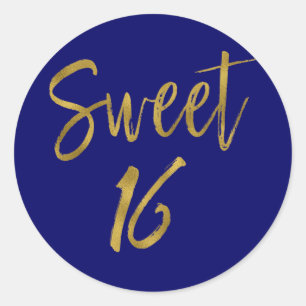 Sweet 16 Sweet Sixteen Navy Blue Birthday Ronde Sticker