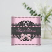 Sweet 16 Sweet Sixteen Pink Black Lace Bow Kaart (Staand voorkant)