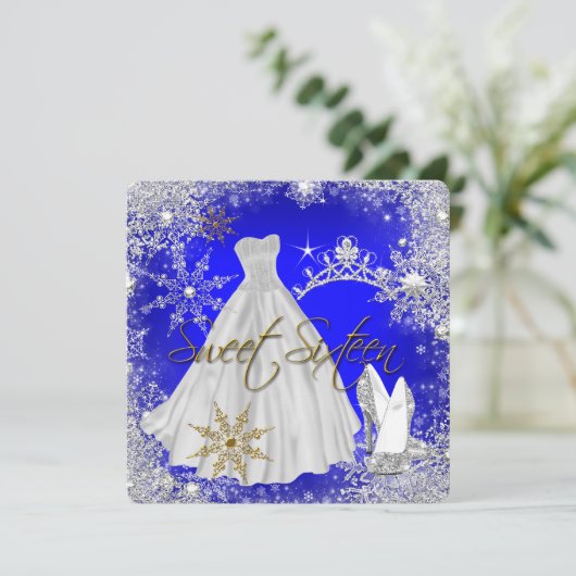 Sweet 16 Sweet Sixteen Royal Blue Snowflakes Kaart (Staand voorkant)