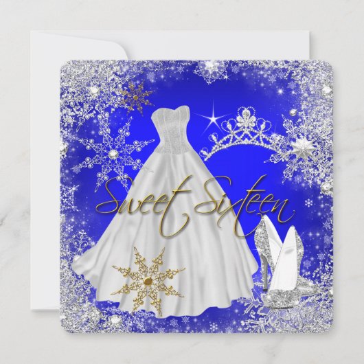 Sweet 16 Sweet Sixteen Royal Blue Snowflakes Kaart (Voorkant)