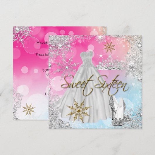 Sweet 16 Sweet Sixteen Roze Blauwe Goud Elite Kaart (Voorkant / Achterkant)