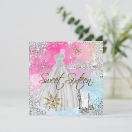 Sweet 16 Sweet Sixteen Roze Blauwe Goud Elite Kaart (Staand voorkant)