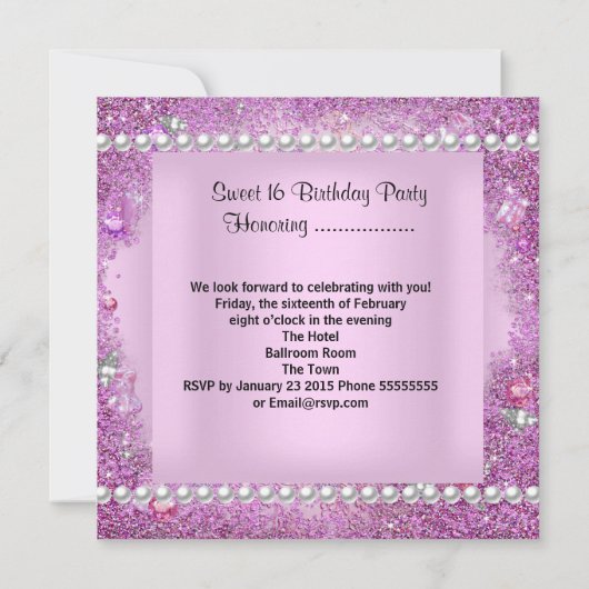 Sweet 16 Sweet Sixteen  Roze Pearl Kaart (Achterkant)