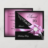 Sweet 16 Sweet Sixteen roze zwart Pearl Kaart (Voorkant / Achterkant)