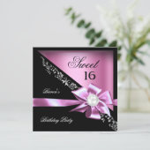 Sweet 16 Sweet Sixteen roze zwart Pearl Kaart (Staand voorkant)
